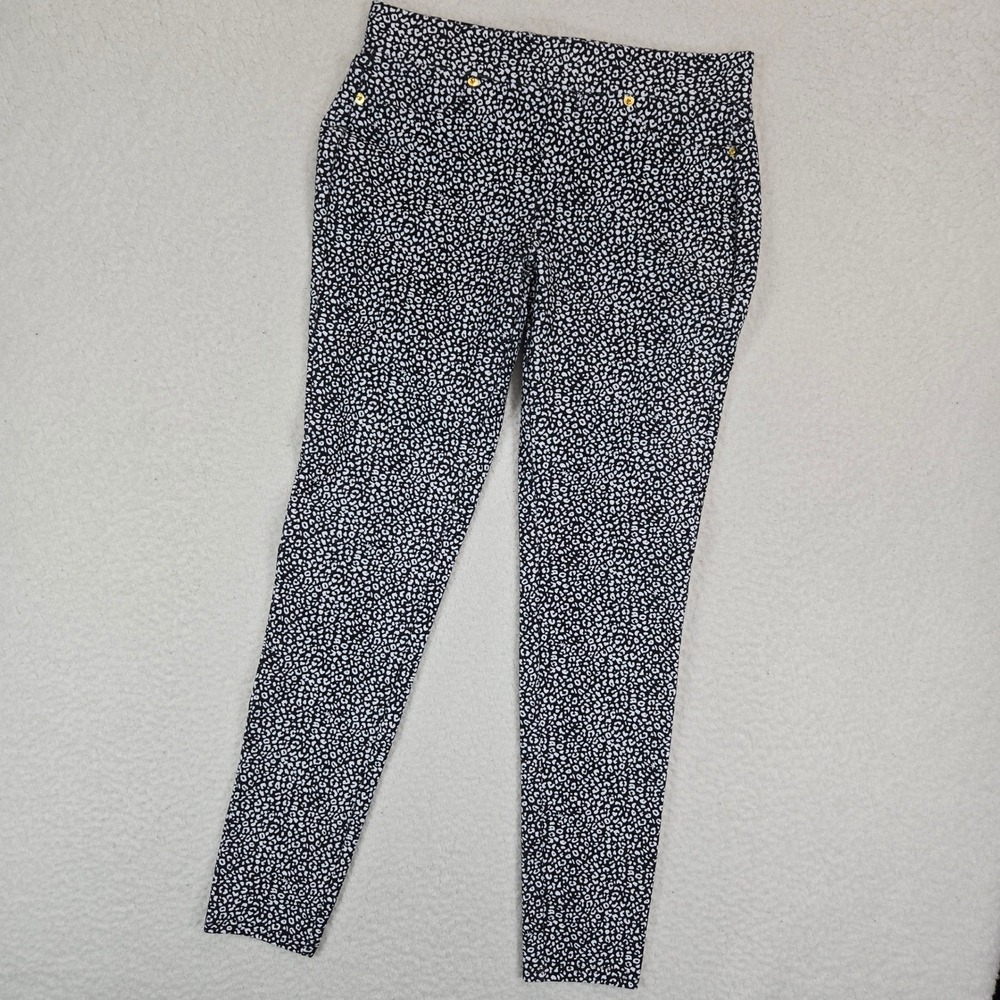 Michael Kors Womens Leopard Print Skinny Pants S Black White Mob Wife Chic Jeans